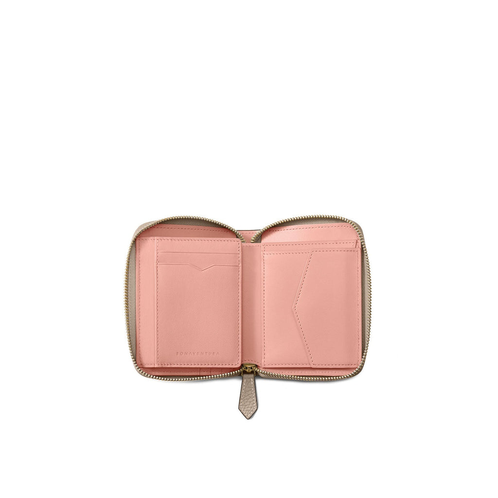 Medium Functional Zip Wallet Shrink Leather (Greige × Baby Pink)