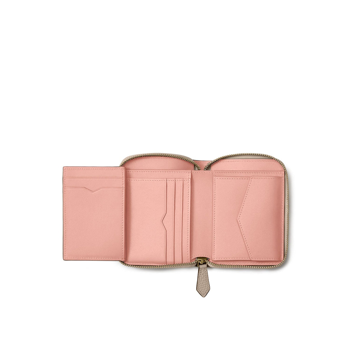 Medium Functional Zip Wallet Shrink Leather (Greige × Baby Pink)