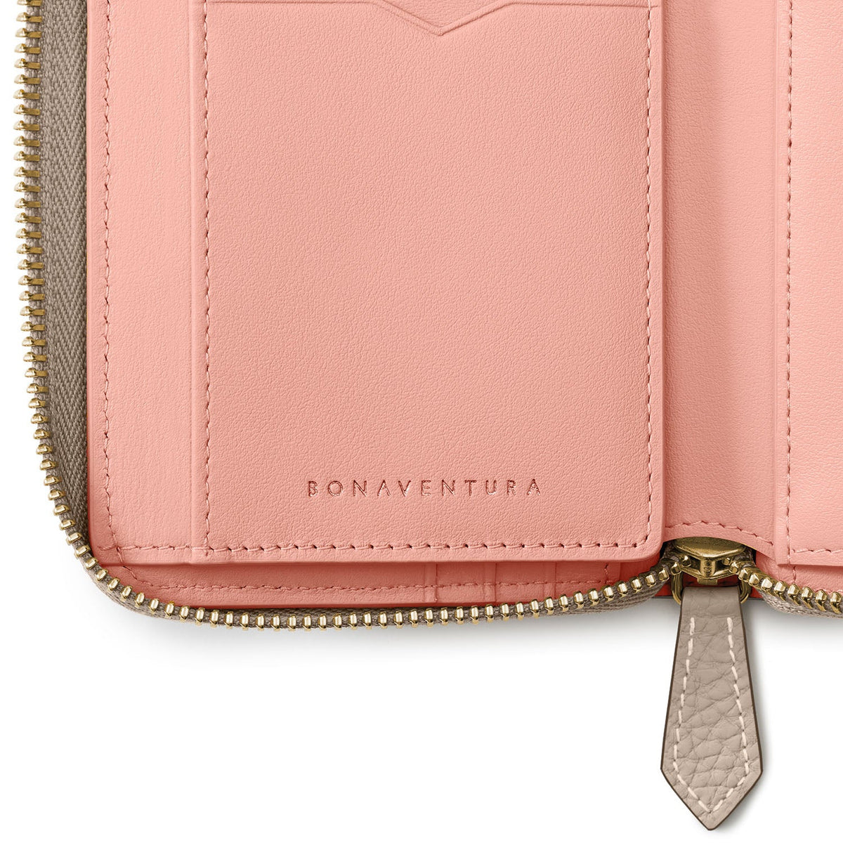 Medium Functional Zip Wallet Shrink Leather (Greige × Baby Pink)
