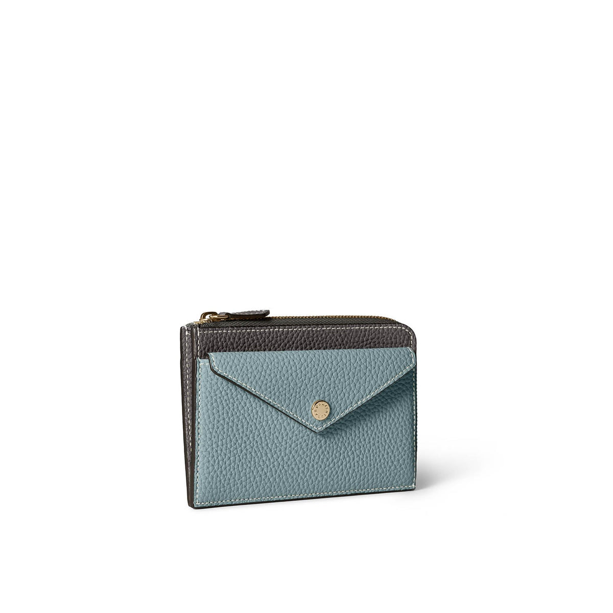 Envelope Zip Wallet Shrink Leather (Charcoal Gray × Smoky Mint)