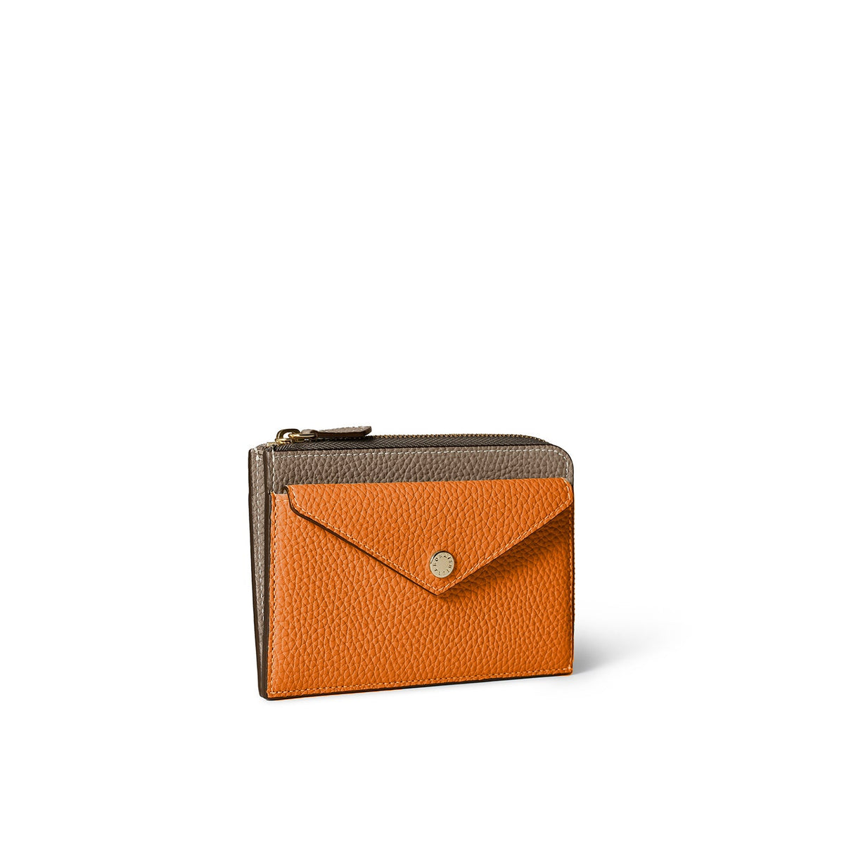 Envelope Zip Wallet Shrink Leather (Etoupe × Orange)