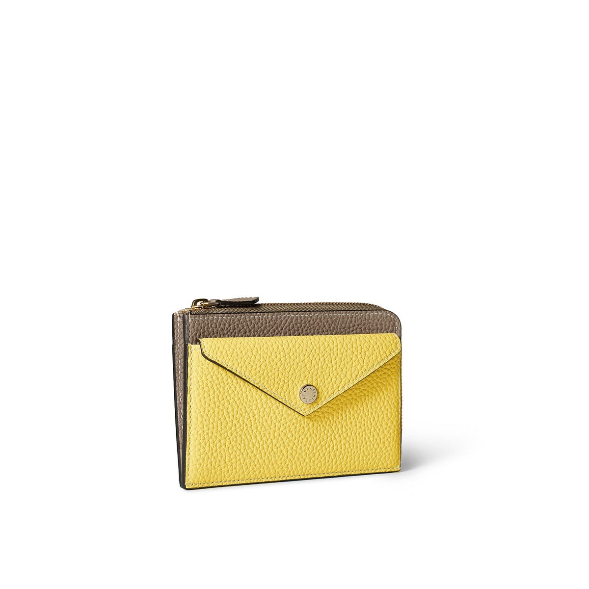 Envelope Zip Wallet Shrink Leather (Etoupe × Yellow)