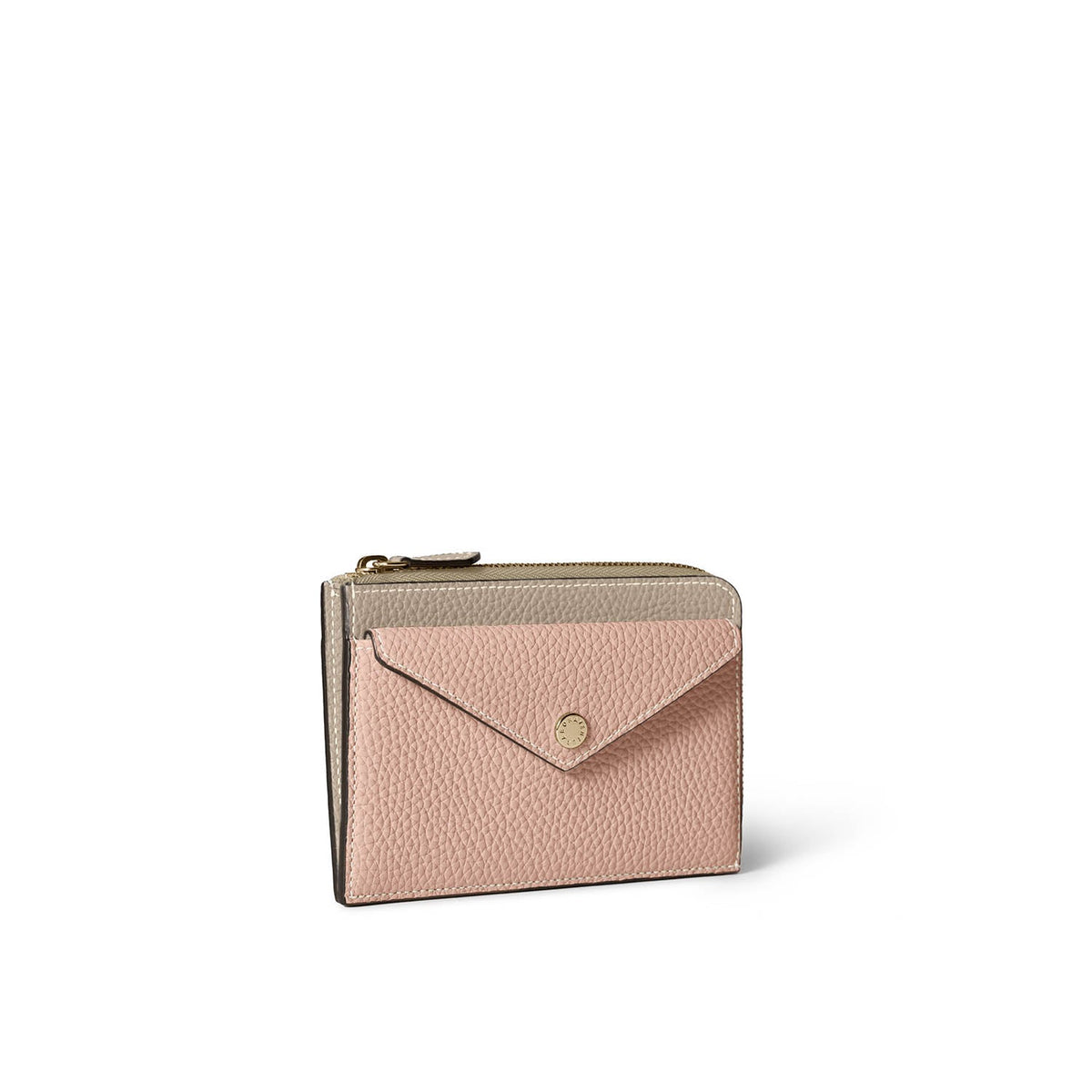 Envelope Zip Wallet Shrink Leather (Greige × Almond Pink)