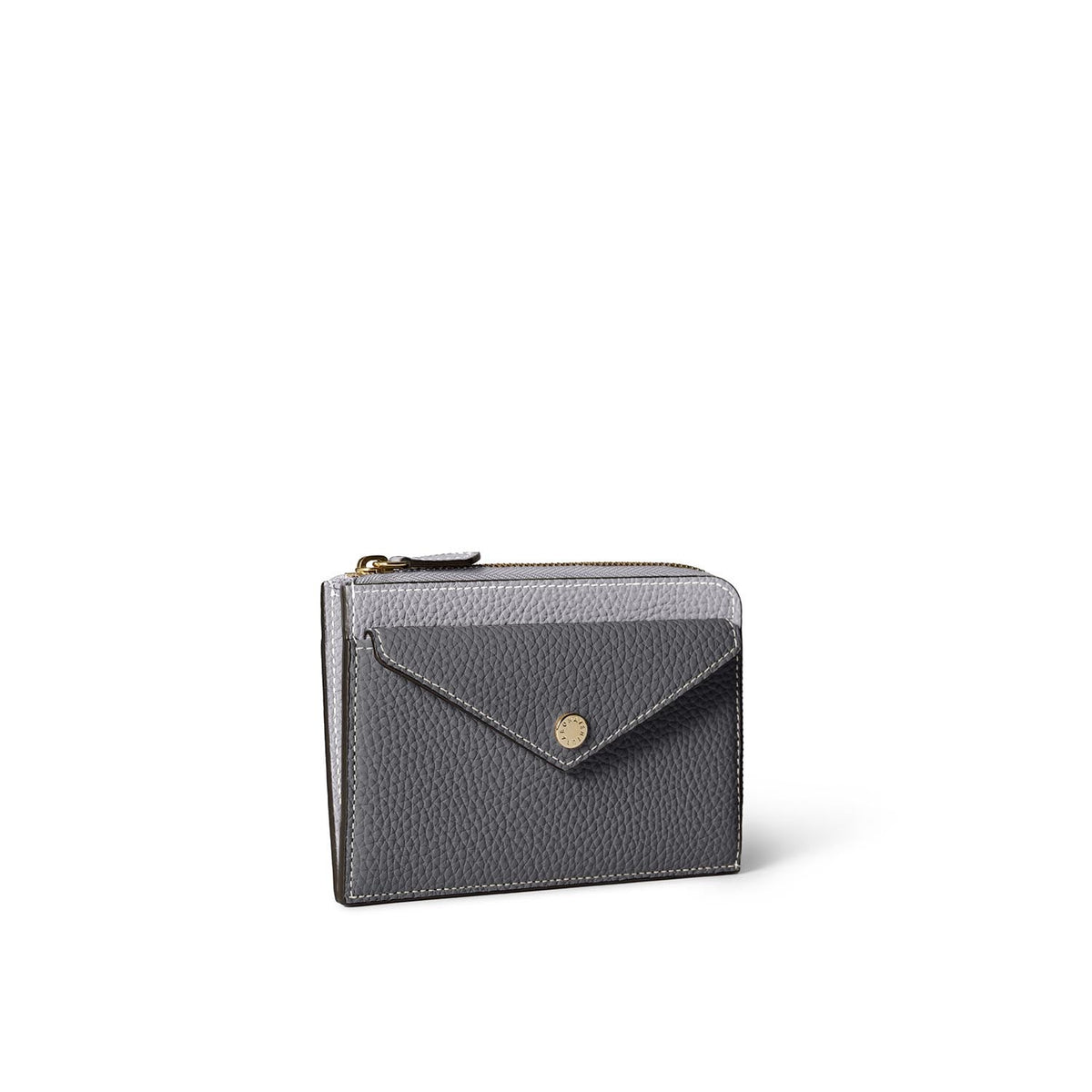 Envelope Zip Wallet Shrink Leather (True Gray × Charcoal Gray)