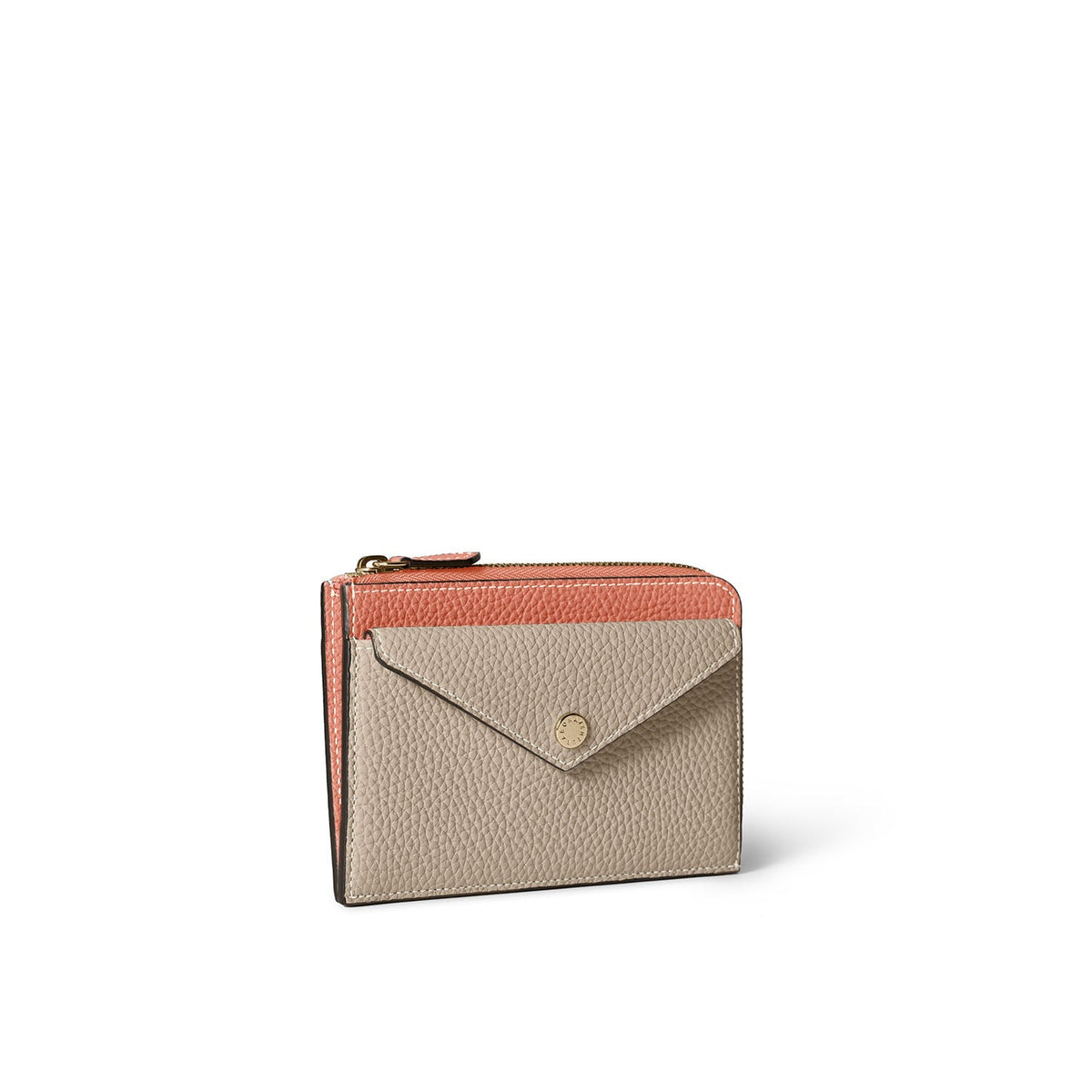 Envelope Zip Wallet Shrink Leather (Terracotta Orange × Greige)