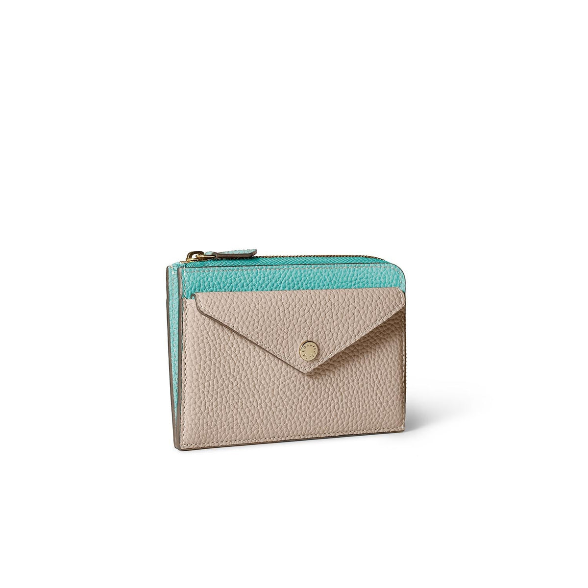 Envelope Zip Wallet Shrink Leather (Atoll Blue × Greige (Etoupe edge paint))