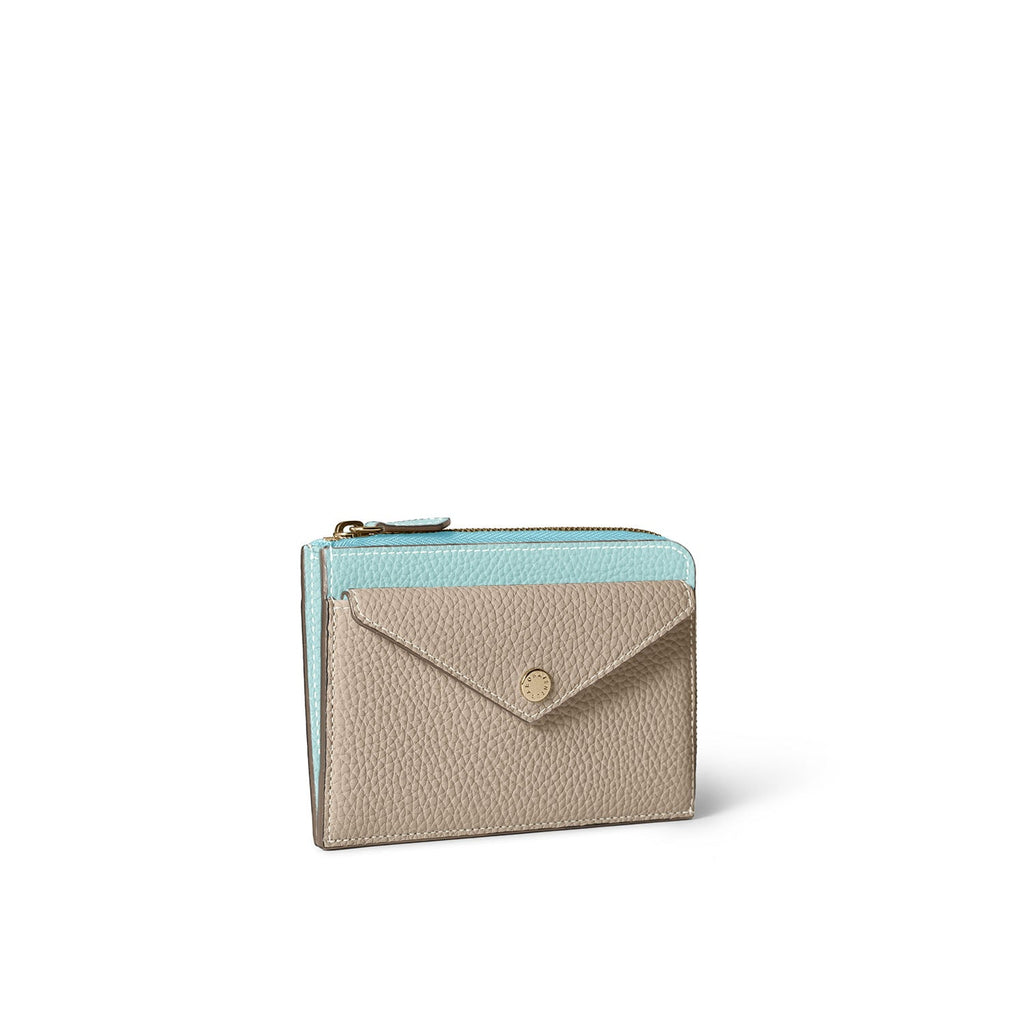 Envelope Zip Wallet Shrink Leather (Mare Blue × Greige (Etoupe edge paint))