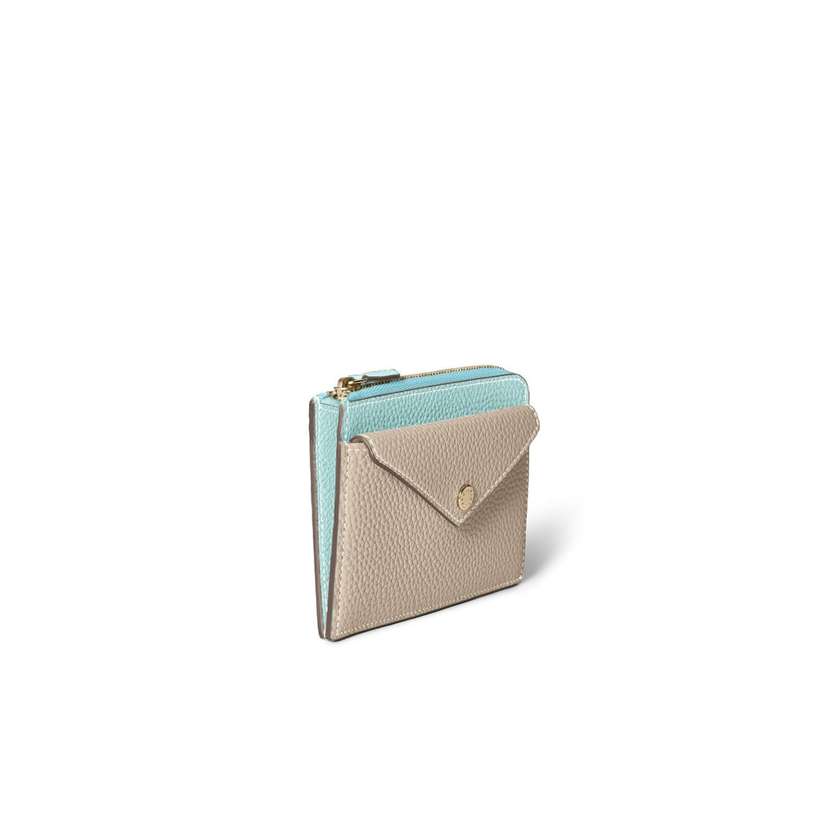 Envelope Zip Wallet Shrink Leather (Mare Blue × Greige (Etoupe edge paint))