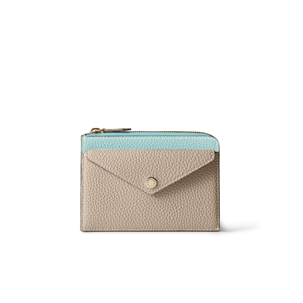 Envelope Zip Wallet Shrink Leather (Mare Blue × Greige (Etoupe edge paint))