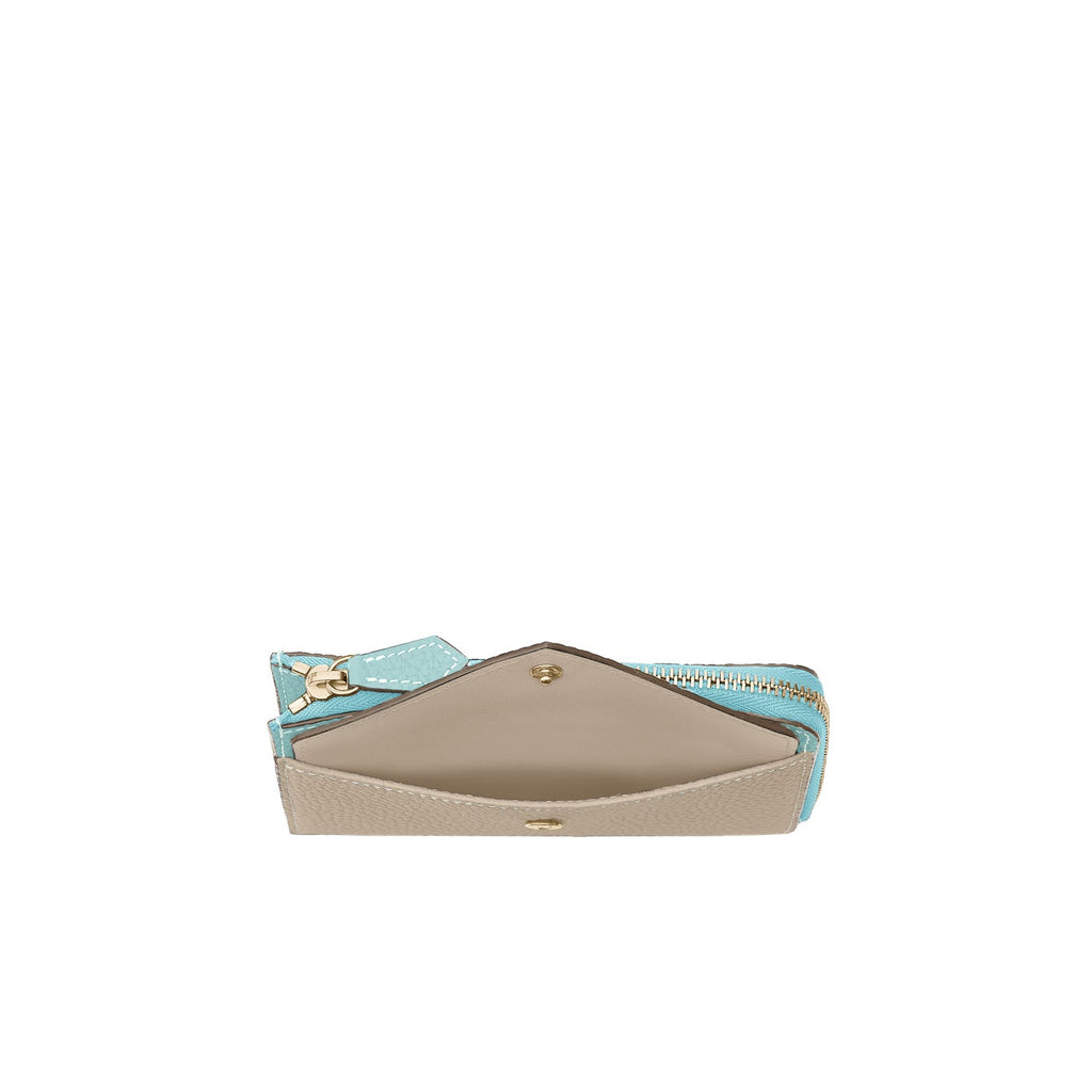 Envelope Zip Wallet Shrink Leather (Mare Blue × Greige (Etoupe edge paint))