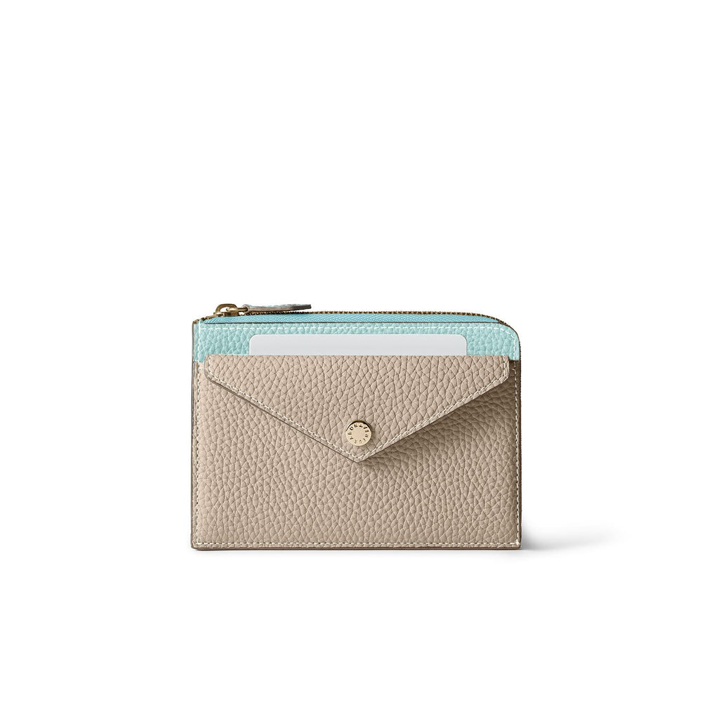 Envelope Zip Wallet Shrink Leather (Mare Blue × Greige (Etoupe edge paint))
