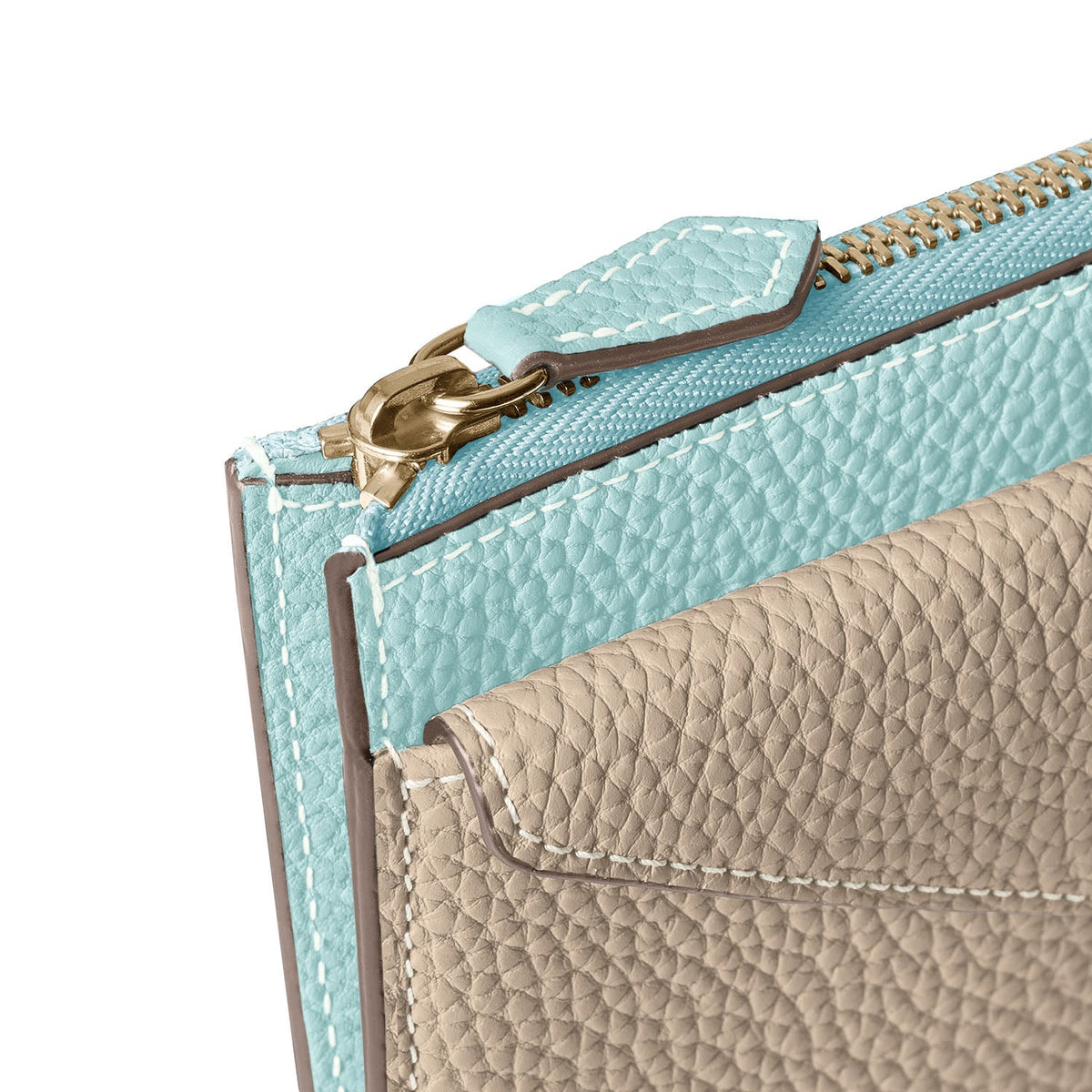 Envelope Zip Wallet Shrink Leather (Mare Blue × Greige (Etoupe edge paint))