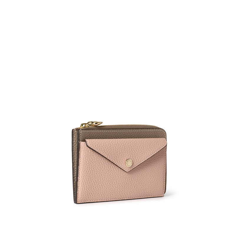 Envelope Mini Zip Wallet with Heart Puller Shrunk Leather