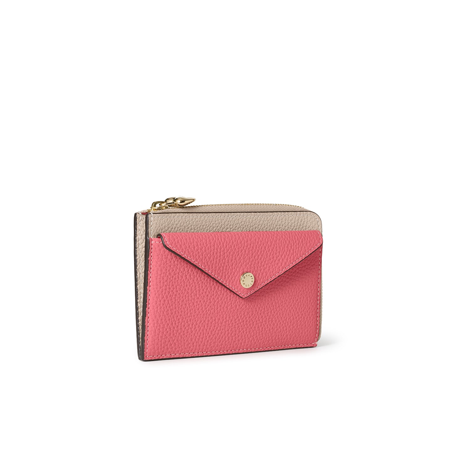 ハートプラー付き エンベロープ ミニジップ ウォレット シュリンクレザー