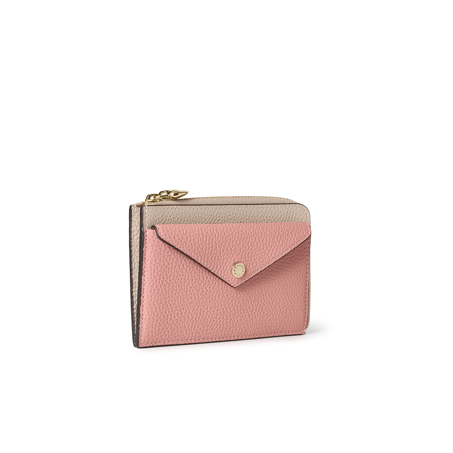 ハートプラー付き エンベロープ ミニジップ ウォレット シュリンクレザー