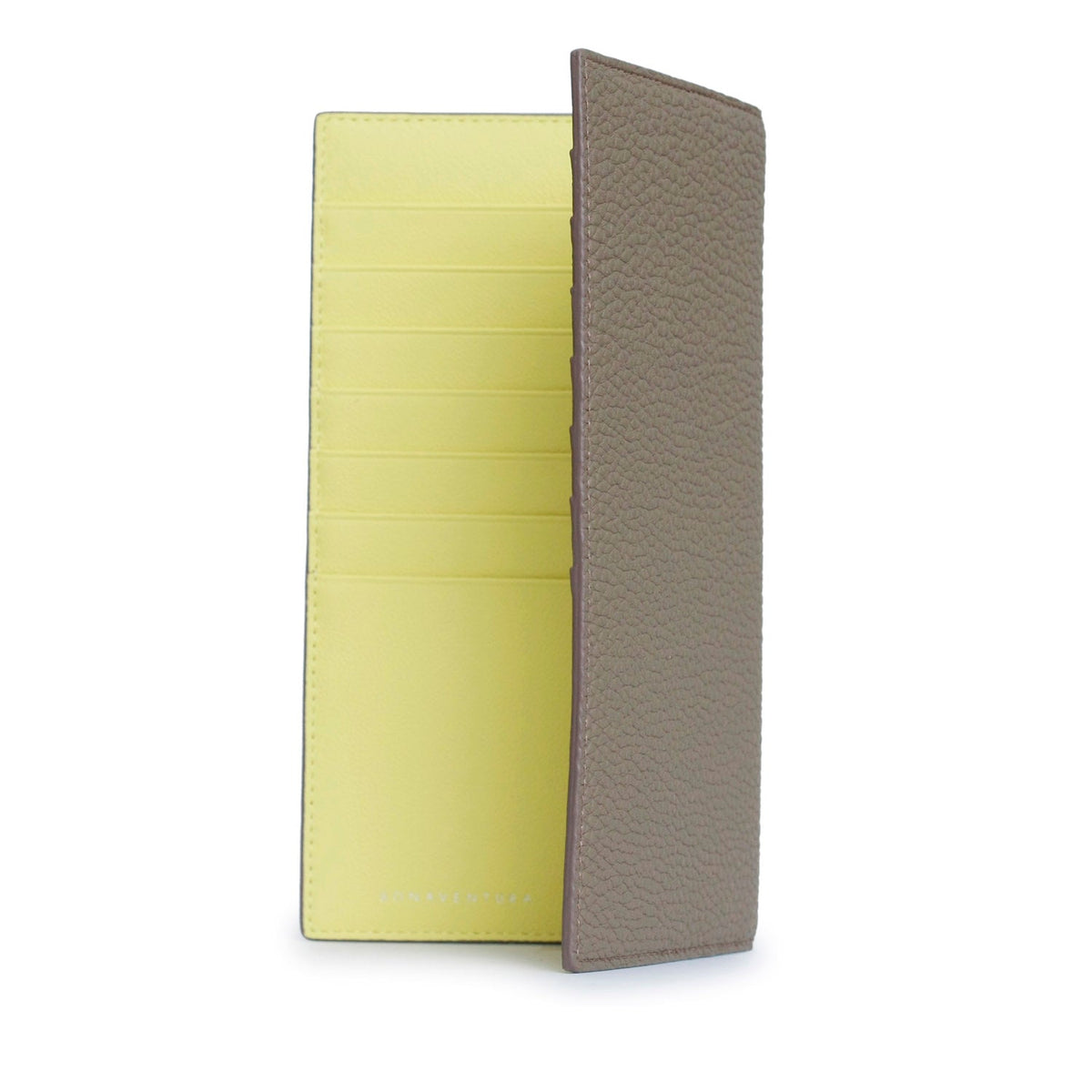 Long Bi-Fold Wallet Shrink Leather (Etoupe × Yellow)