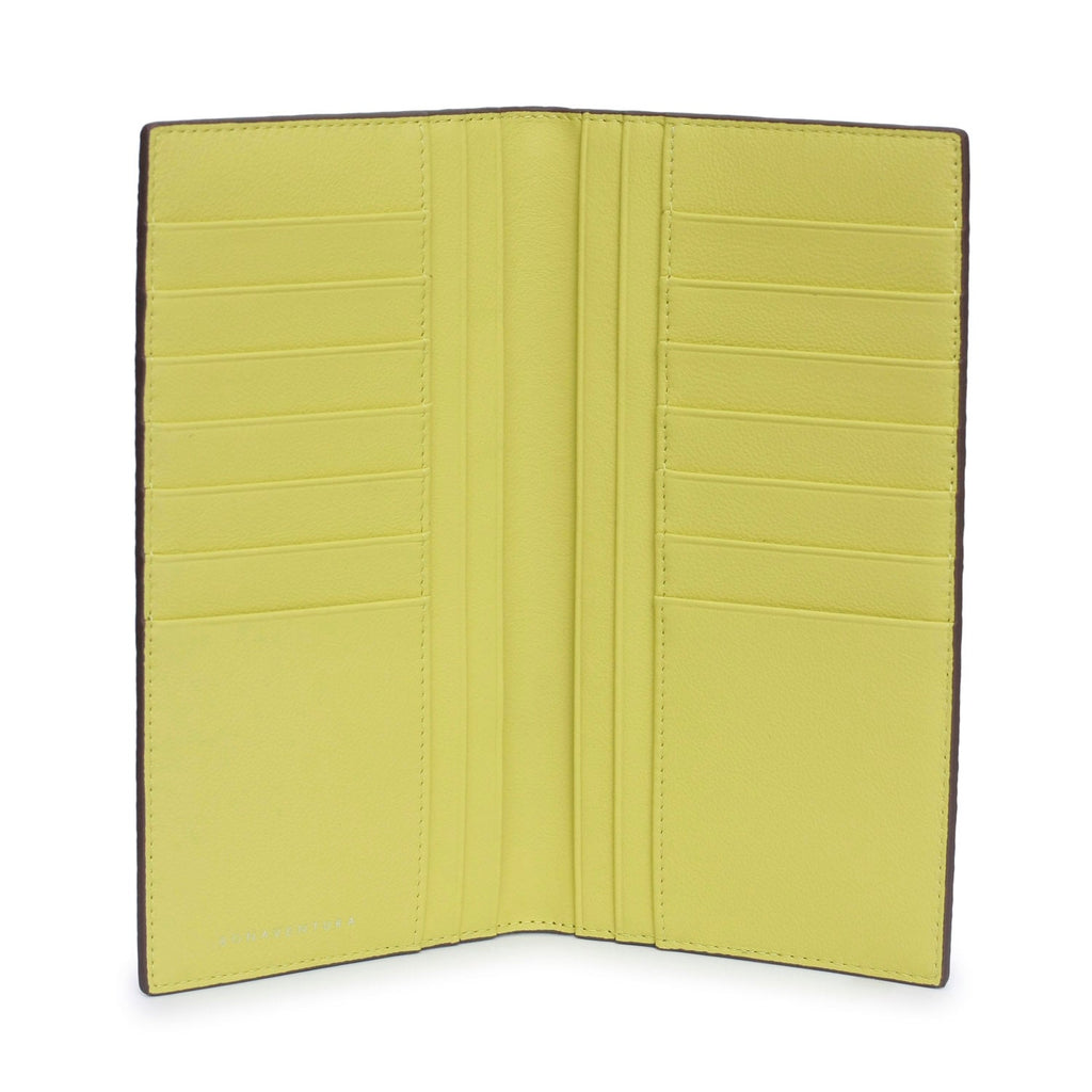 Long Bi-Fold Wallet Shrink Leather (Etoupe × Yellow)