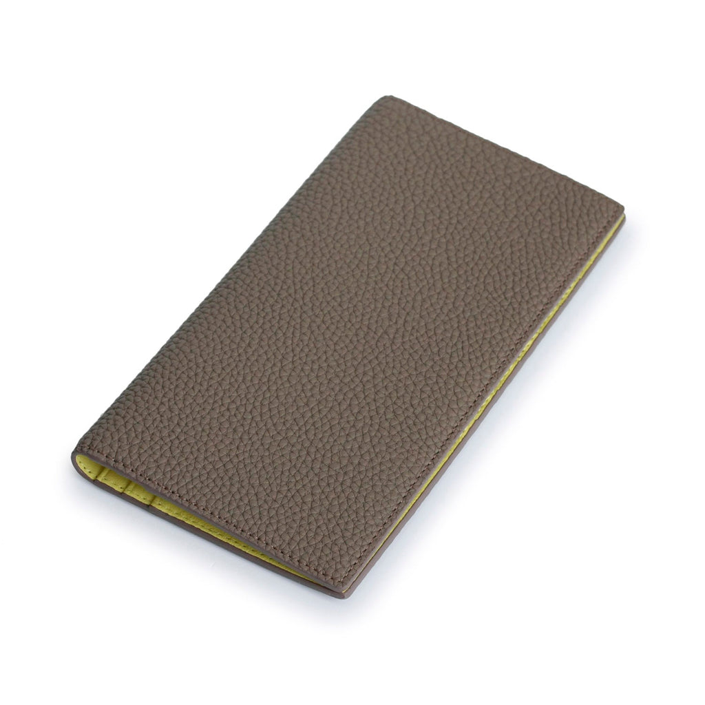 Long Bi-Fold Wallet Shrink Leather (Etoupe × Yellow)