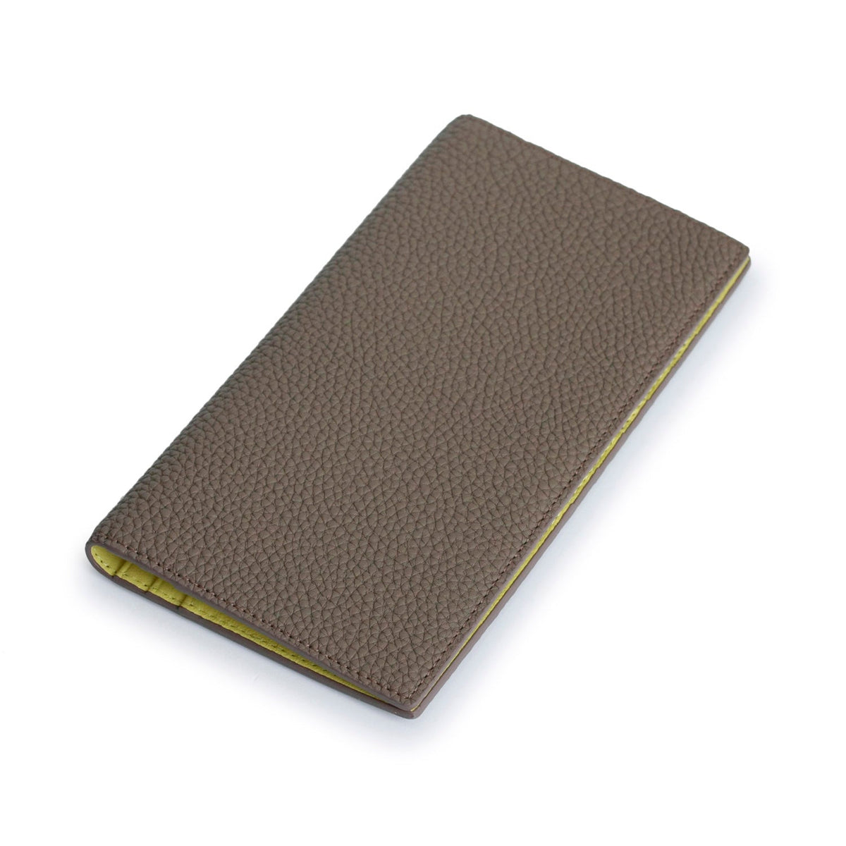 Long Bi-Fold Wallet Shrink Leather (Etoupe × Yellow)