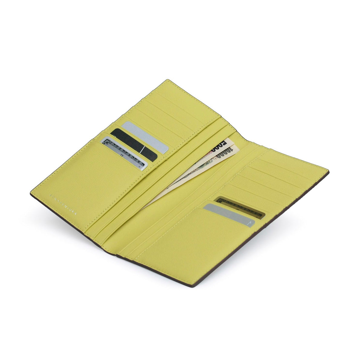 Long Bi-Fold Wallet Shrink Leather (Etoupe × Yellow)