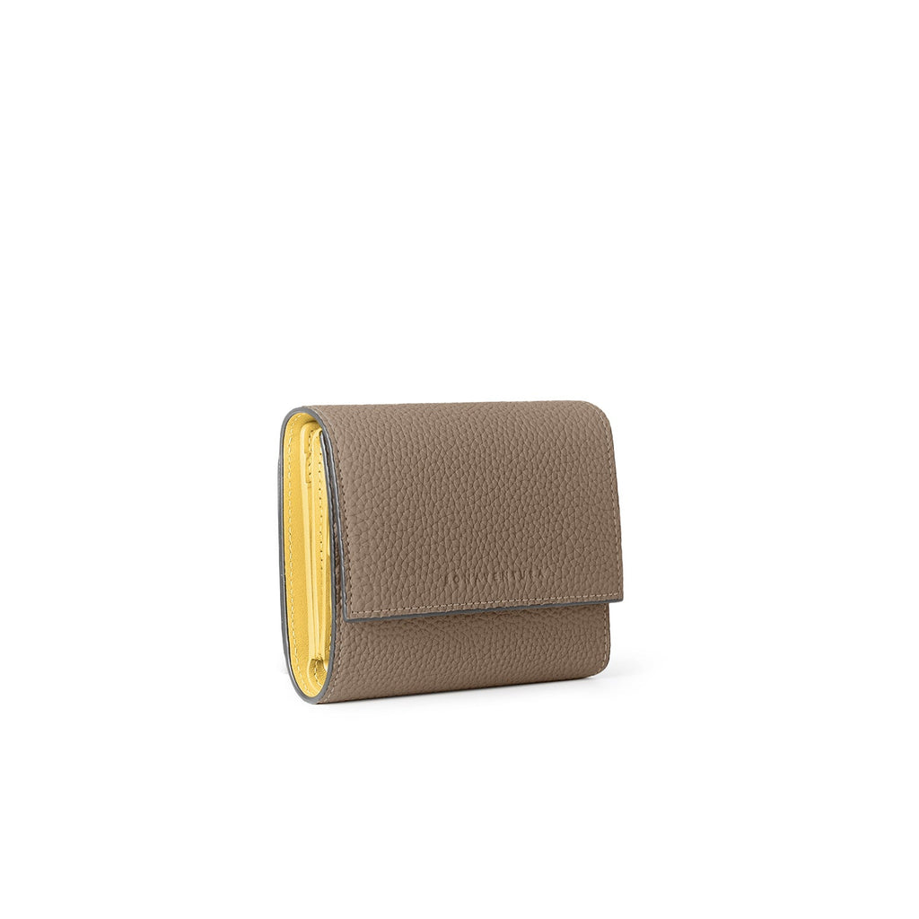 Flap Small Wallet Shrink Leather (Etoupe × Yellow)