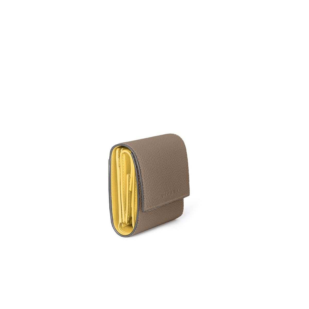 Flap Small Wallet Shrink Leather (Etoupe × Yellow)