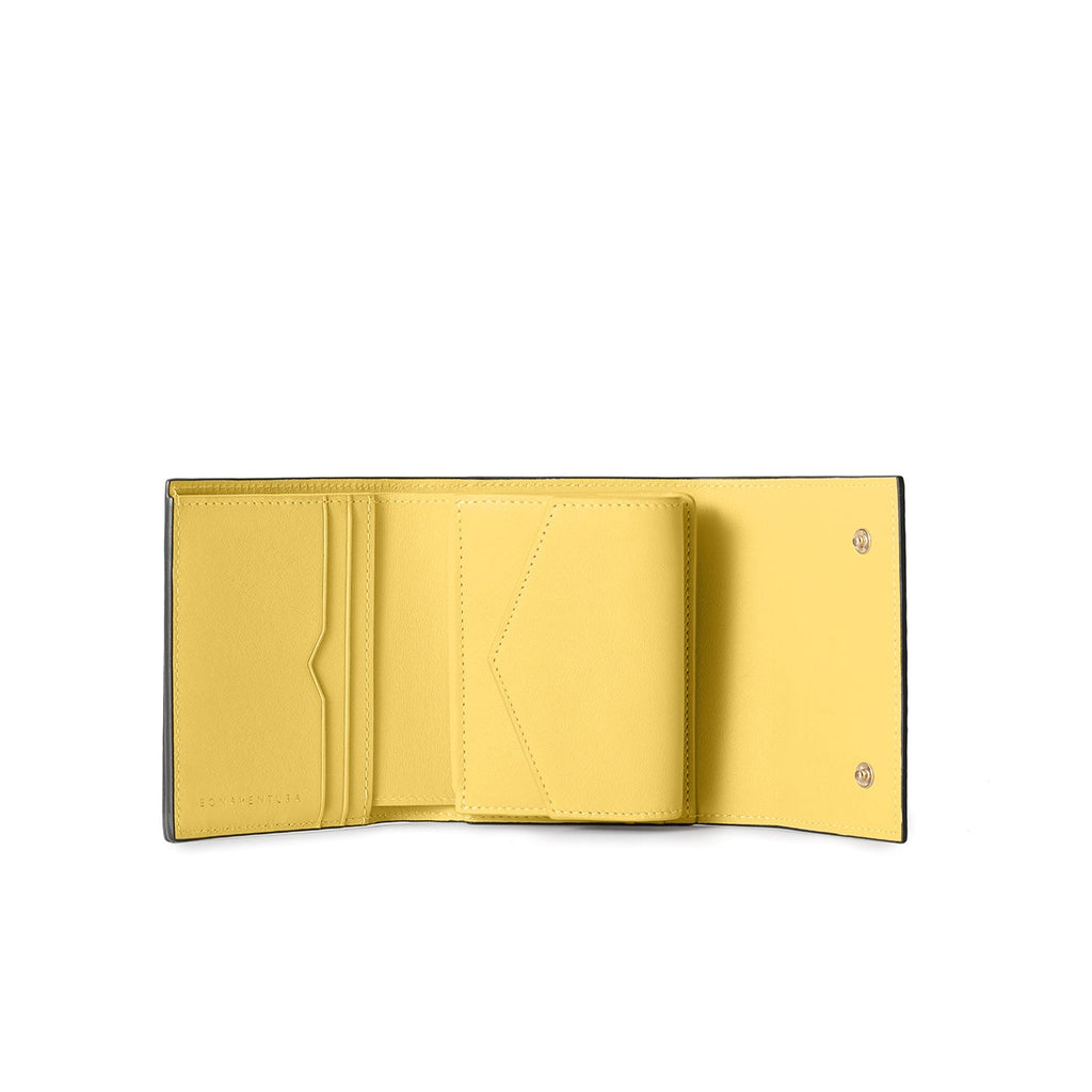 Flap Small Wallet Shrink Leather (Etoupe × Yellow)