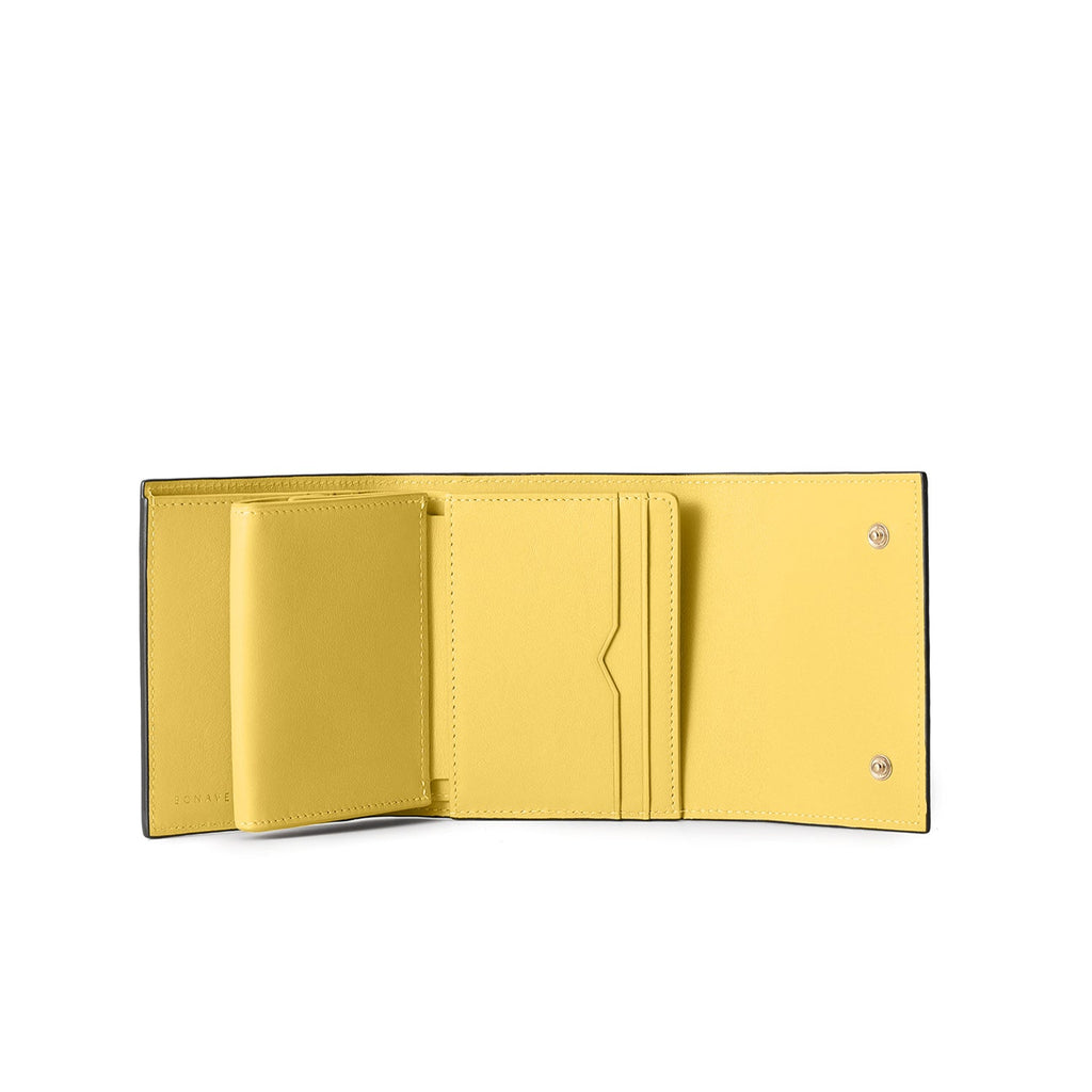 Flap Small Wallet Shrink Leather (Etoupe × Yellow)