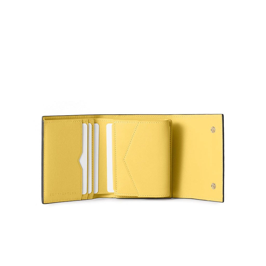 Flap Small Wallet Shrink Leather (Etoupe × Yellow)