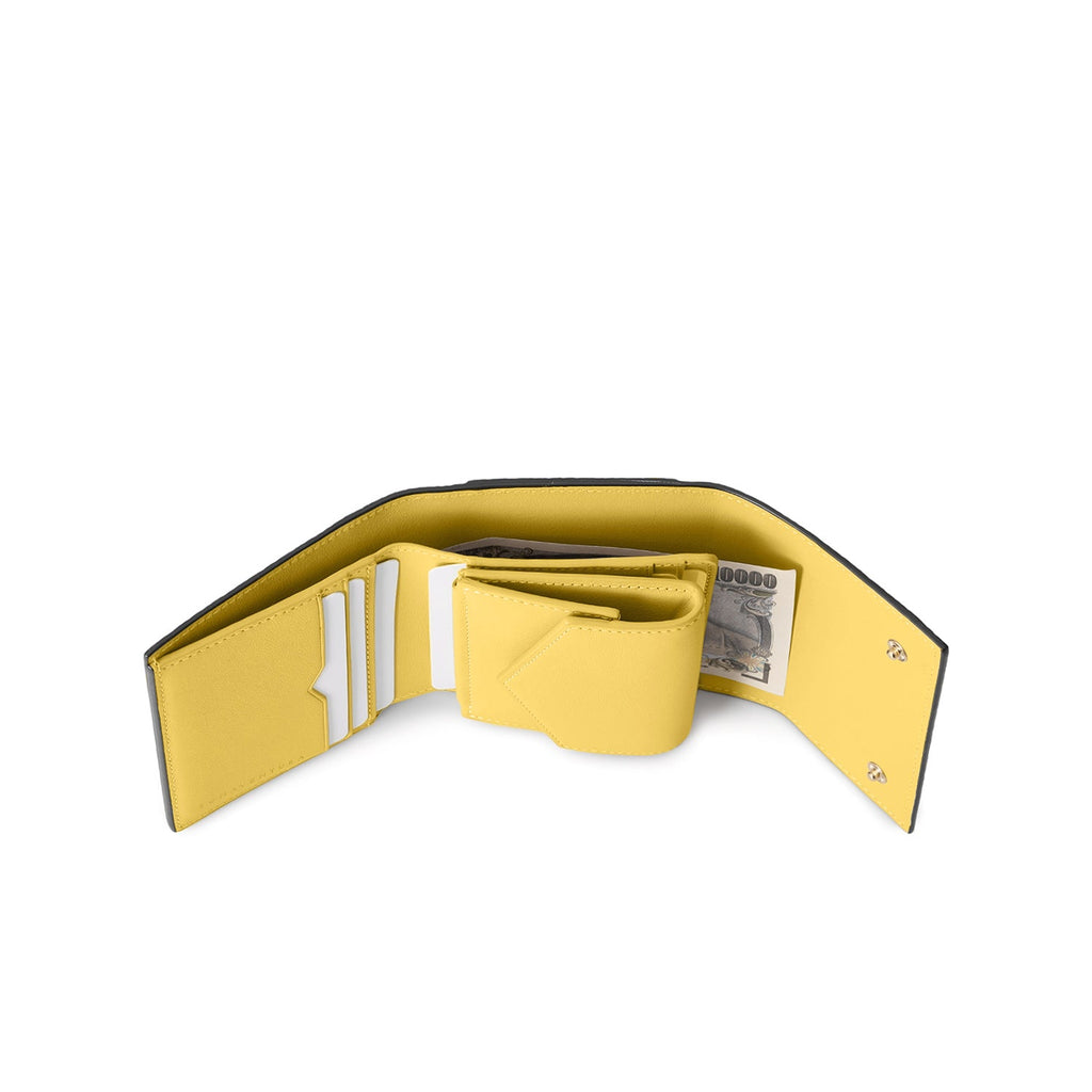 Flap Small Wallet Shrink Leather (Etoupe × Yellow)