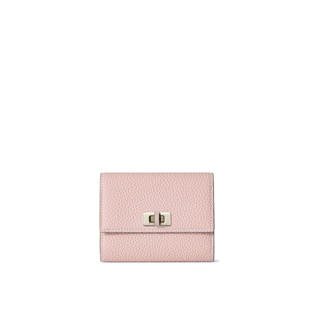 Vittoria Compact Wallet Shrink Leather (Sakura Pink × Greige (Etoupe edge paint))