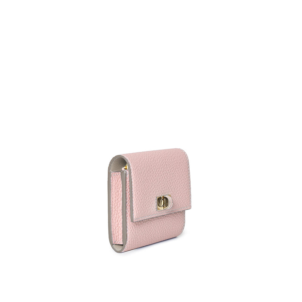 Vittoria Compact Wallet Shrink Leather (Sakura Pink × Greige (Etoupe edge paint))