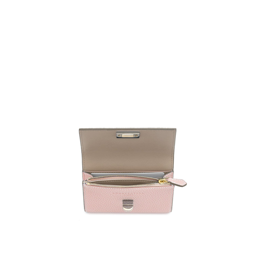 Vittoria Compact Wallet Shrink Leather (Sakura Pink × Greige (Etoupe edge paint))