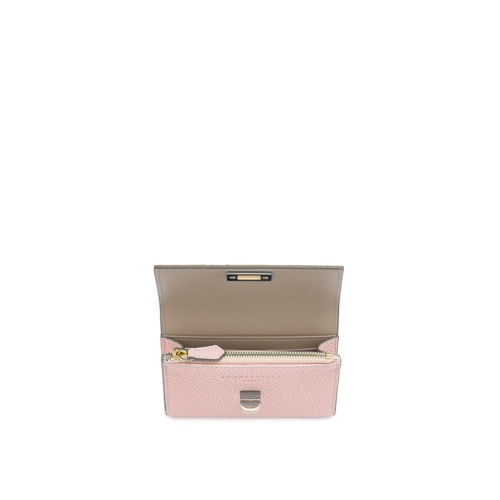 Vittoria Compact Wallet Shrink Leather (Sakura Pink × Greige (Etoupe edge paint))