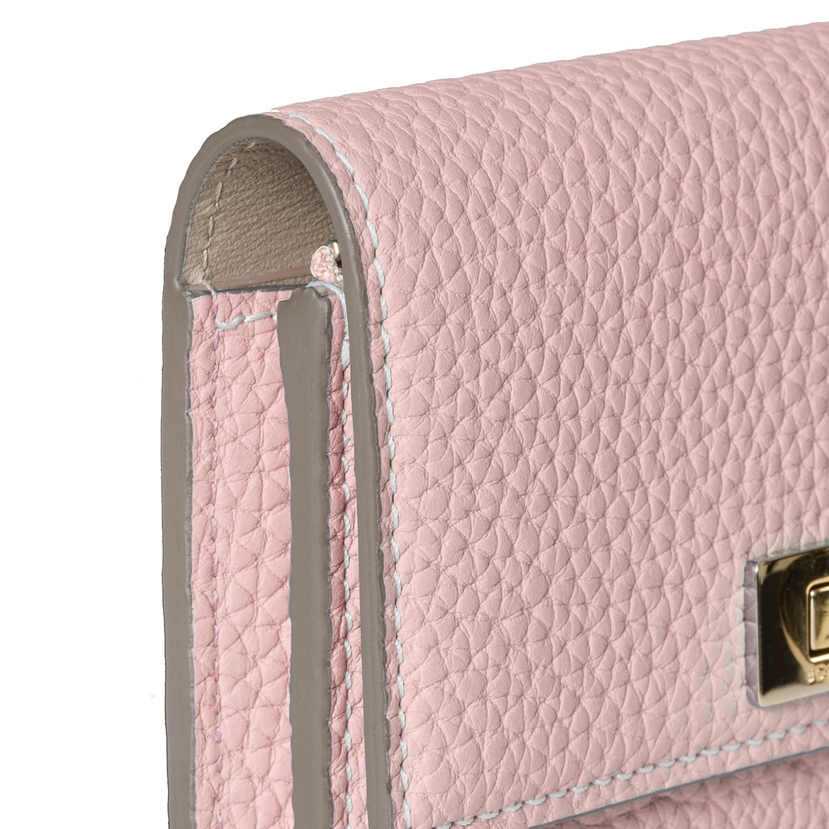 Vittoria Compact Wallet Shrink Leather (Sakura Pink × Greige (Etoupe edge paint))