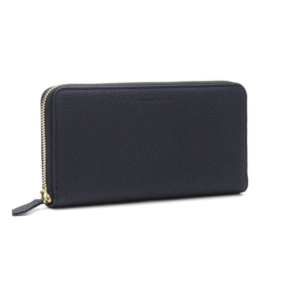 Long Zip Wallet Shrink Leather (Black × Green)