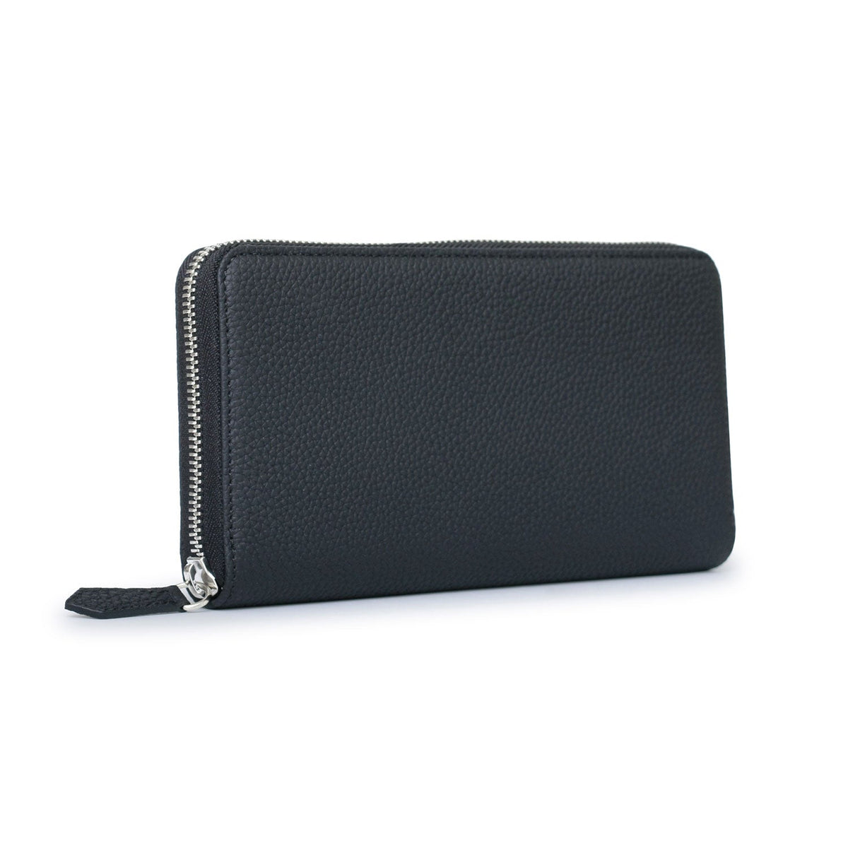 Long Zip Wallet Shrink Leather (Black × Royal Blue)