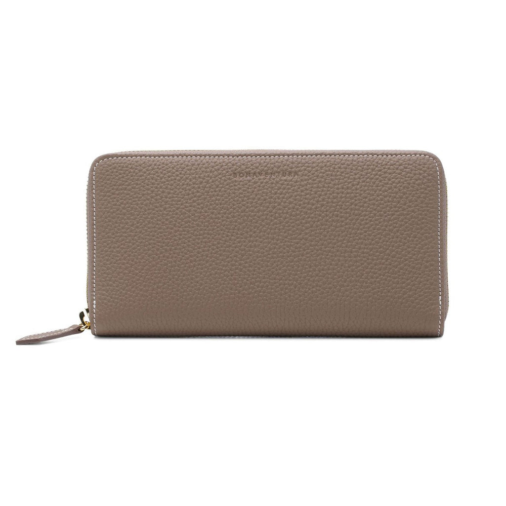 Long Zip Wallet Shrink Leather (Etoupe × Yellow)