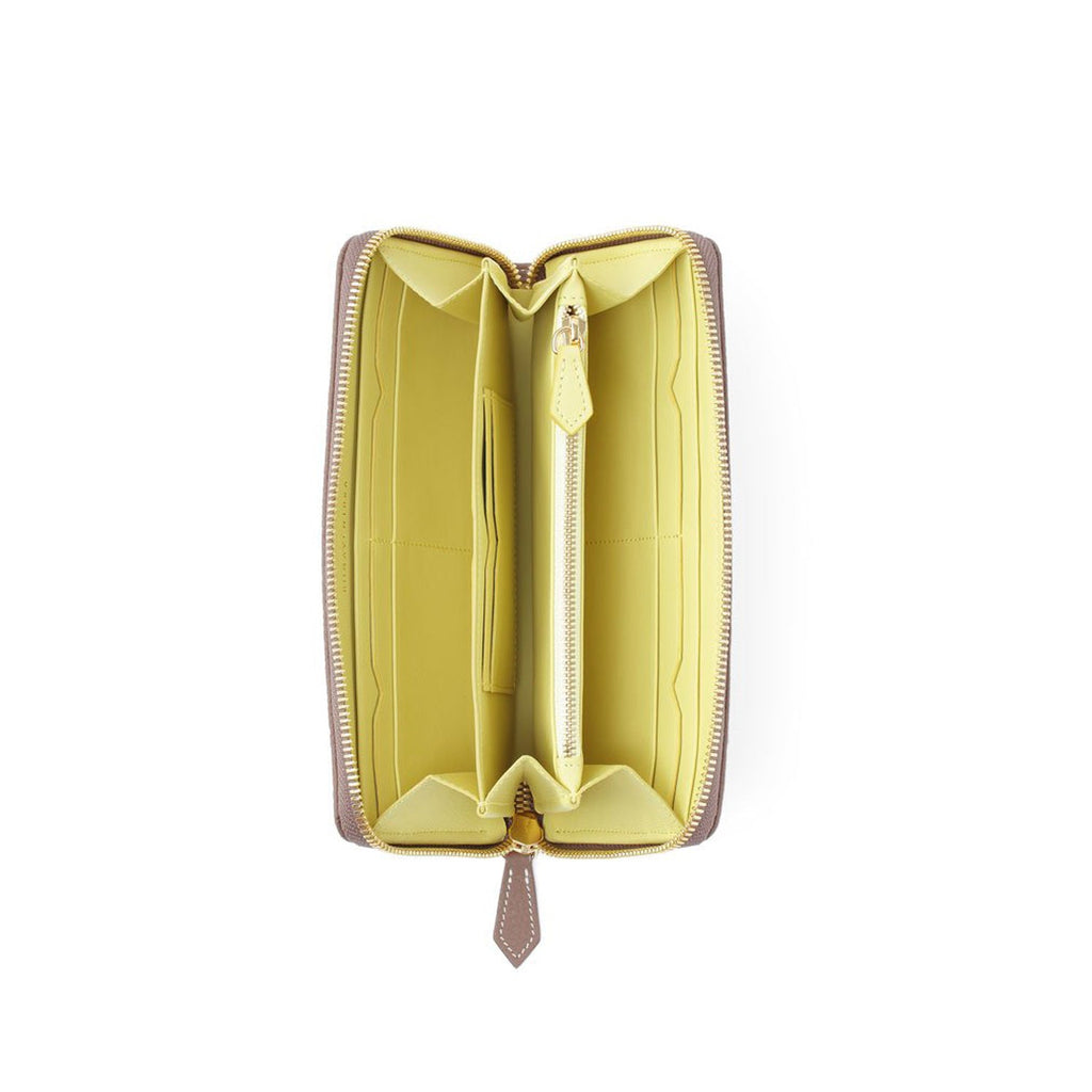 Long Zip Wallet Shrink Leather (Etoupe × Yellow)
