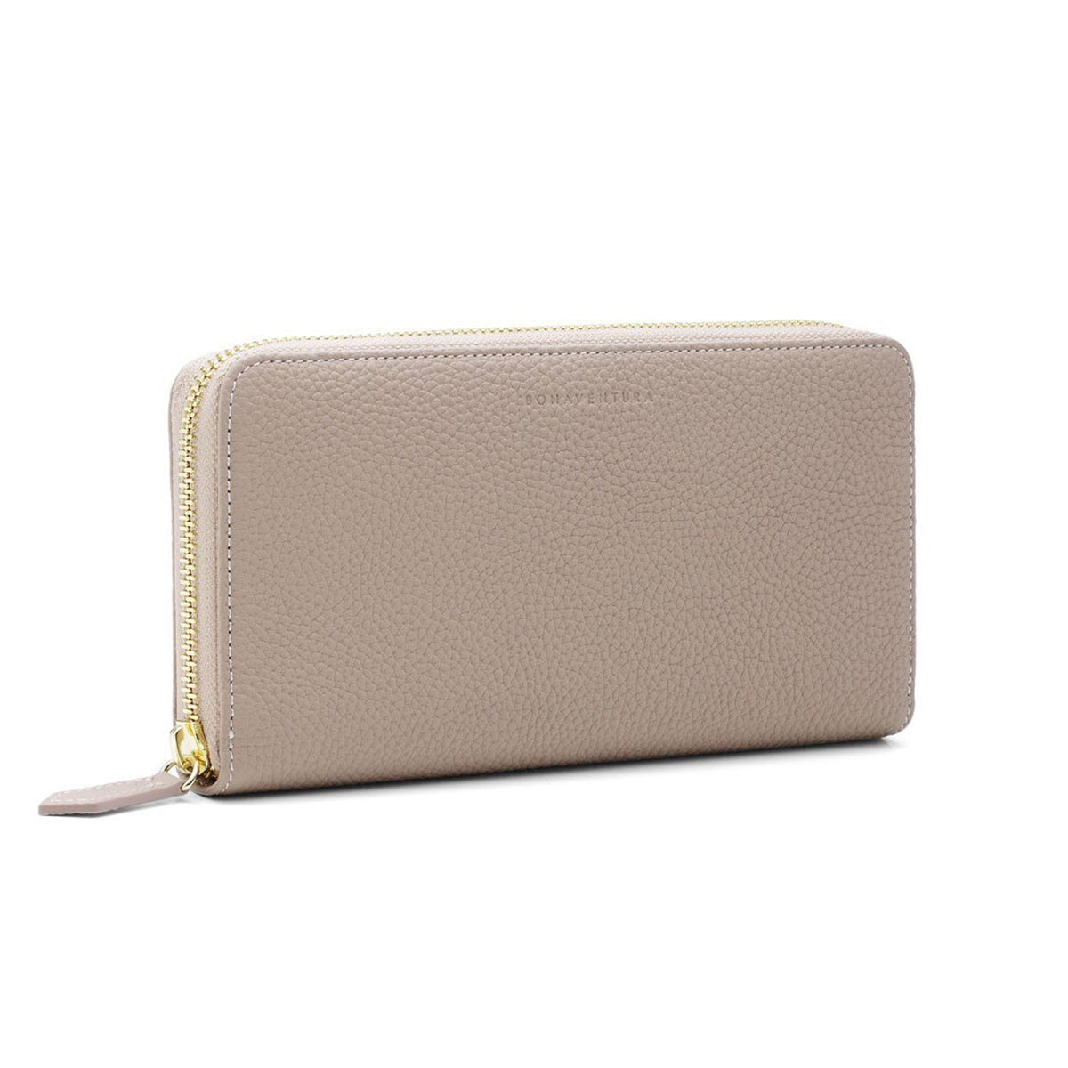 Long Zip Wallet Shrink Leather (Greige × Baby Pink)