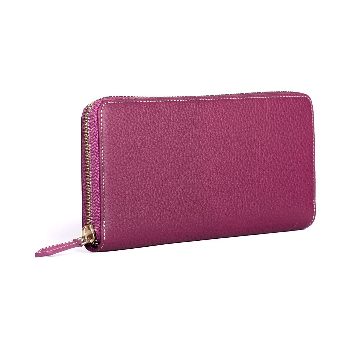 Long Zip Wallet Shrink Leather (Anemone Purple × Fuchsia Pink)