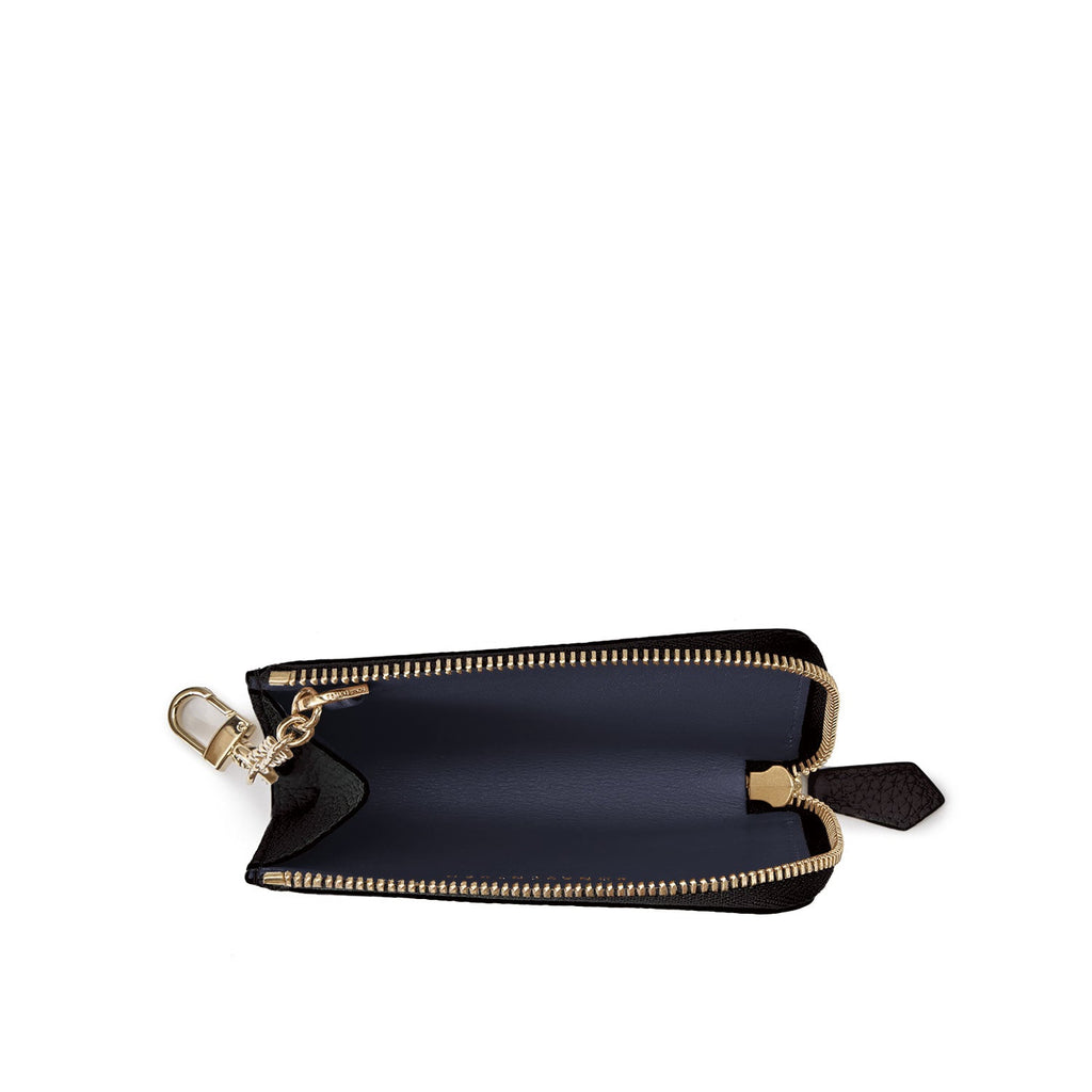L-Zip Smart Key Case Shrink Leather (Black × Navy)