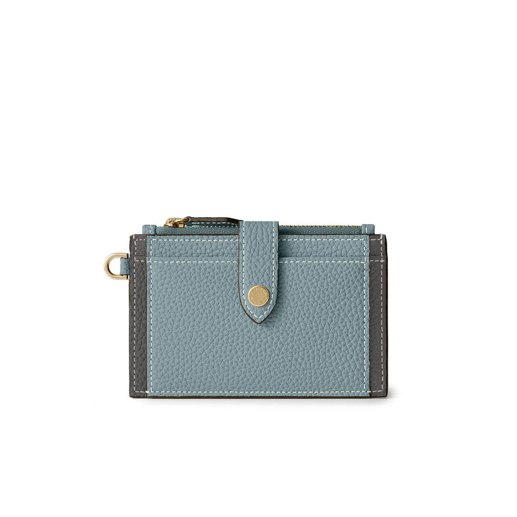 Belted Card Case with Flap Shrink Leather (Smoky Mint × Charcoal Gray)
