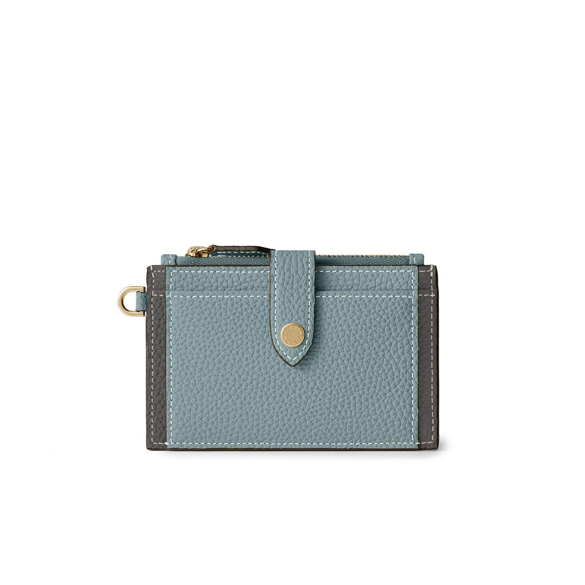 Belted Card Case with Flap Shrink Leather (Smoky Mint × Charcoal Gray)
