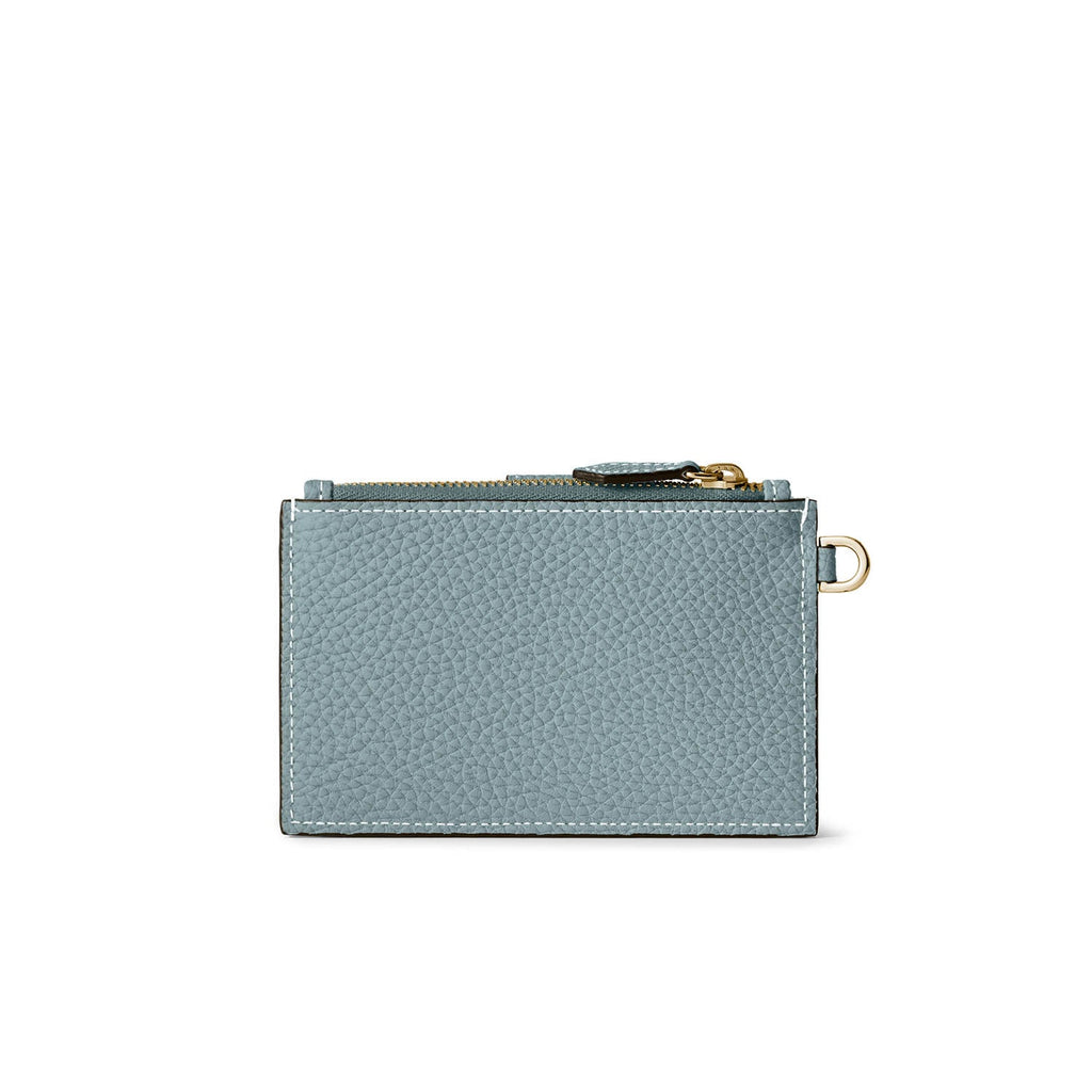 Belted Card Case with Flap Shrink Leather (Smoky Mint × Charcoal Gray)