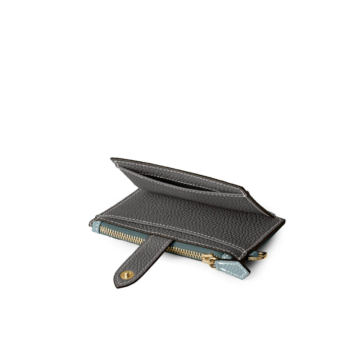 Belted Card Case with Flap Shrink Leather (Smoky Mint × Charcoal Gray)