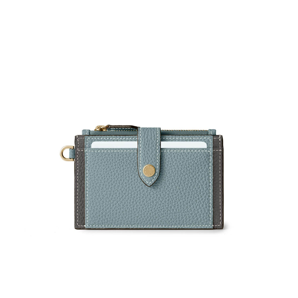 Belted Card Case with Flap Shrink Leather (Smoky Mint × Charcoal Gray)