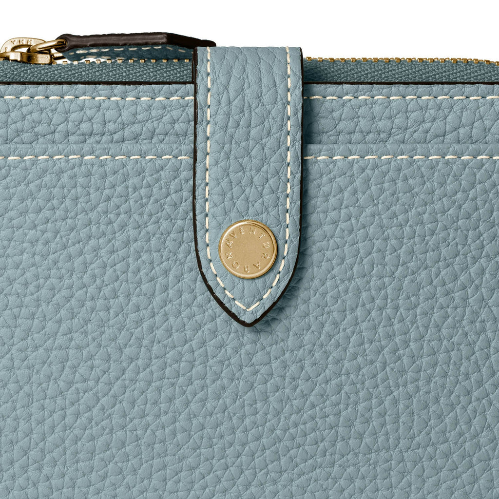 Belted Card Case with Flap Shrink Leather (Smoky Mint × Charcoal Gray)