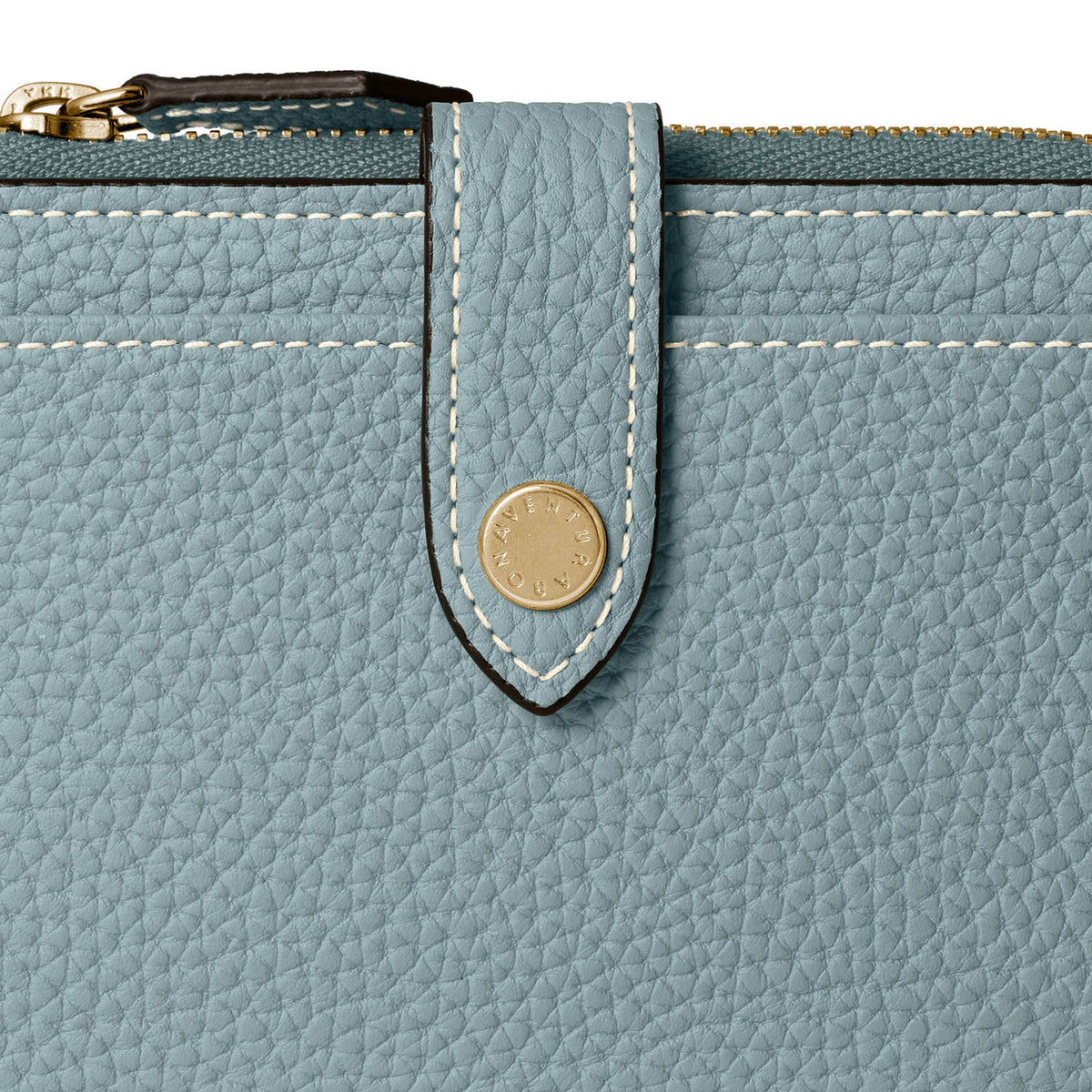 Belted Card Case with Flap Shrink Leather (Smoky Mint × Charcoal Gray)