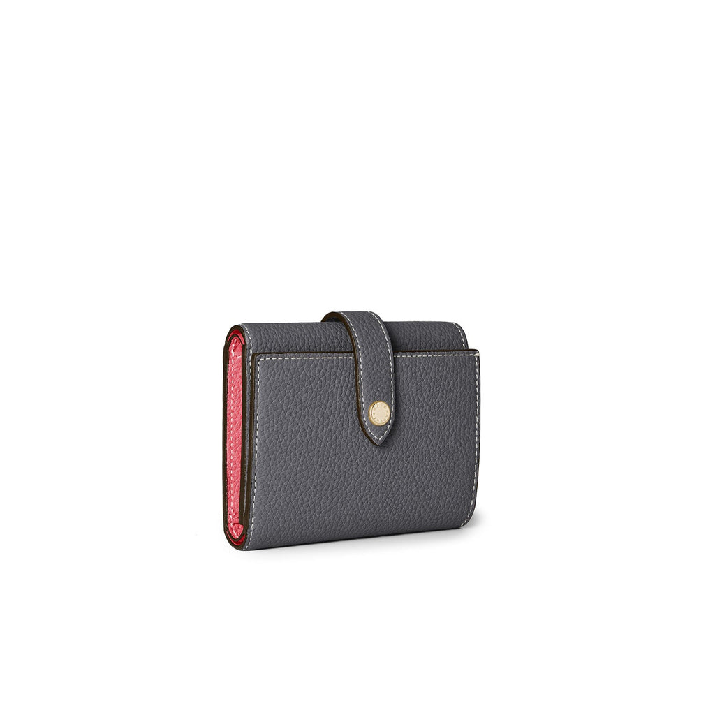 Belted Tri-fold Wallet Shrink Leather (Charcoal Gray × Azalee Pink)